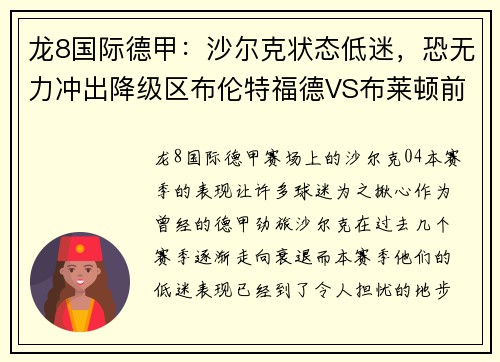 龙8国际德甲：沙尔克状态低迷，恐无力冲出降级区布伦特福德VS布莱顿前瞻