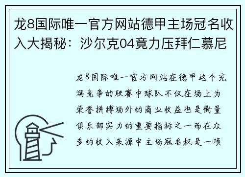 龙8国际唯一官方网站德甲主场冠名收入大揭秘：沙尔克04竟力压拜仁慕尼黑与多特蒙德 - 副本