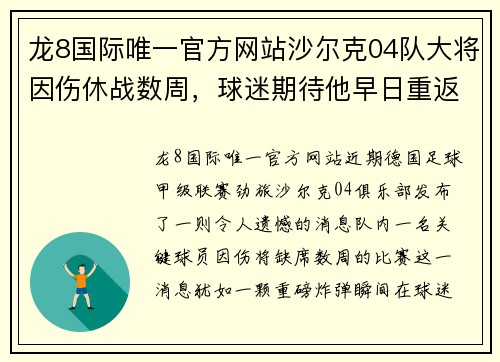 龙8国际唯一官方网站沙尔克04队大将因伤休战数周，球迷期待他早日重返赛场